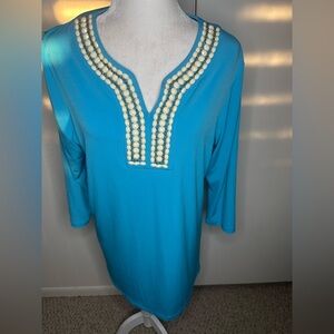 Peter Nygard Turquoise Top with Pearl Accents size M